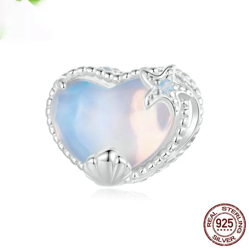 Ocean Wind Series 925 silver DIY bracelet beads with shell pattern and starfish element, 10x12mm size