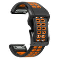 Two-colour quick-release silicone watch strap in black and lime green with pin buckle clasp.
