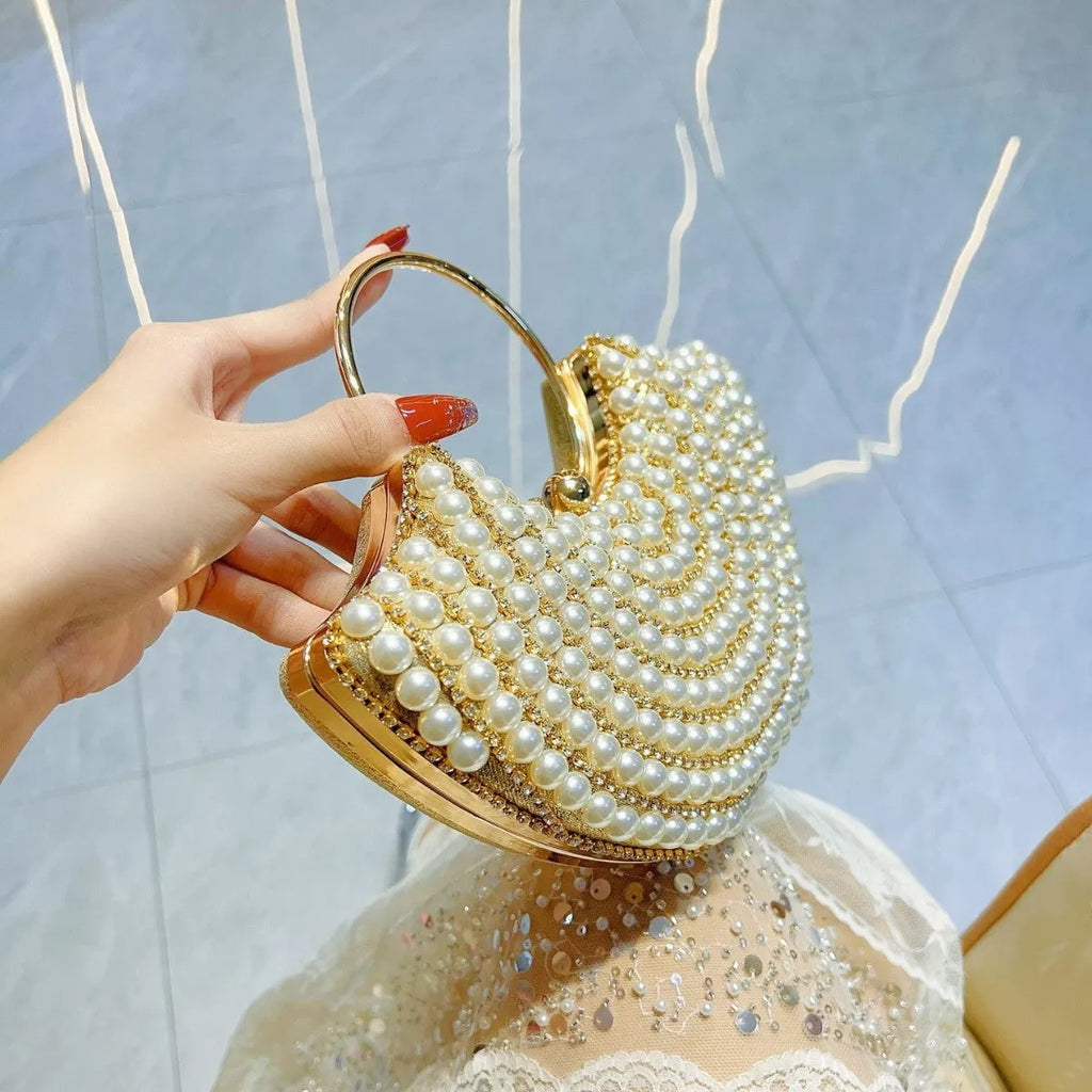 Gold and silver polyester crossbody handbag with diamond detail and hard pillow shape