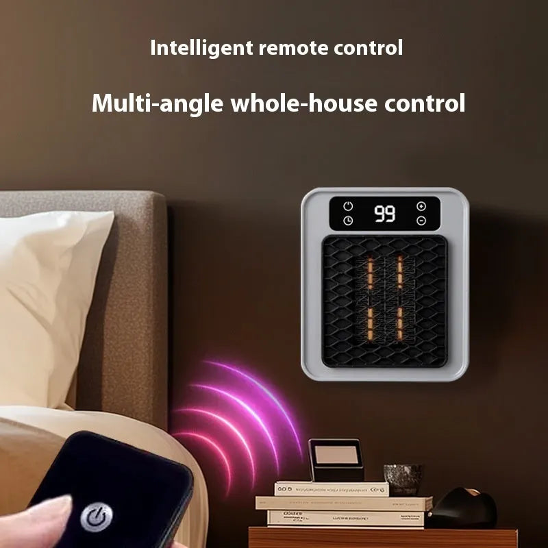 Mini square heater plug wall socket PTC 400W white colour mechanical model front view