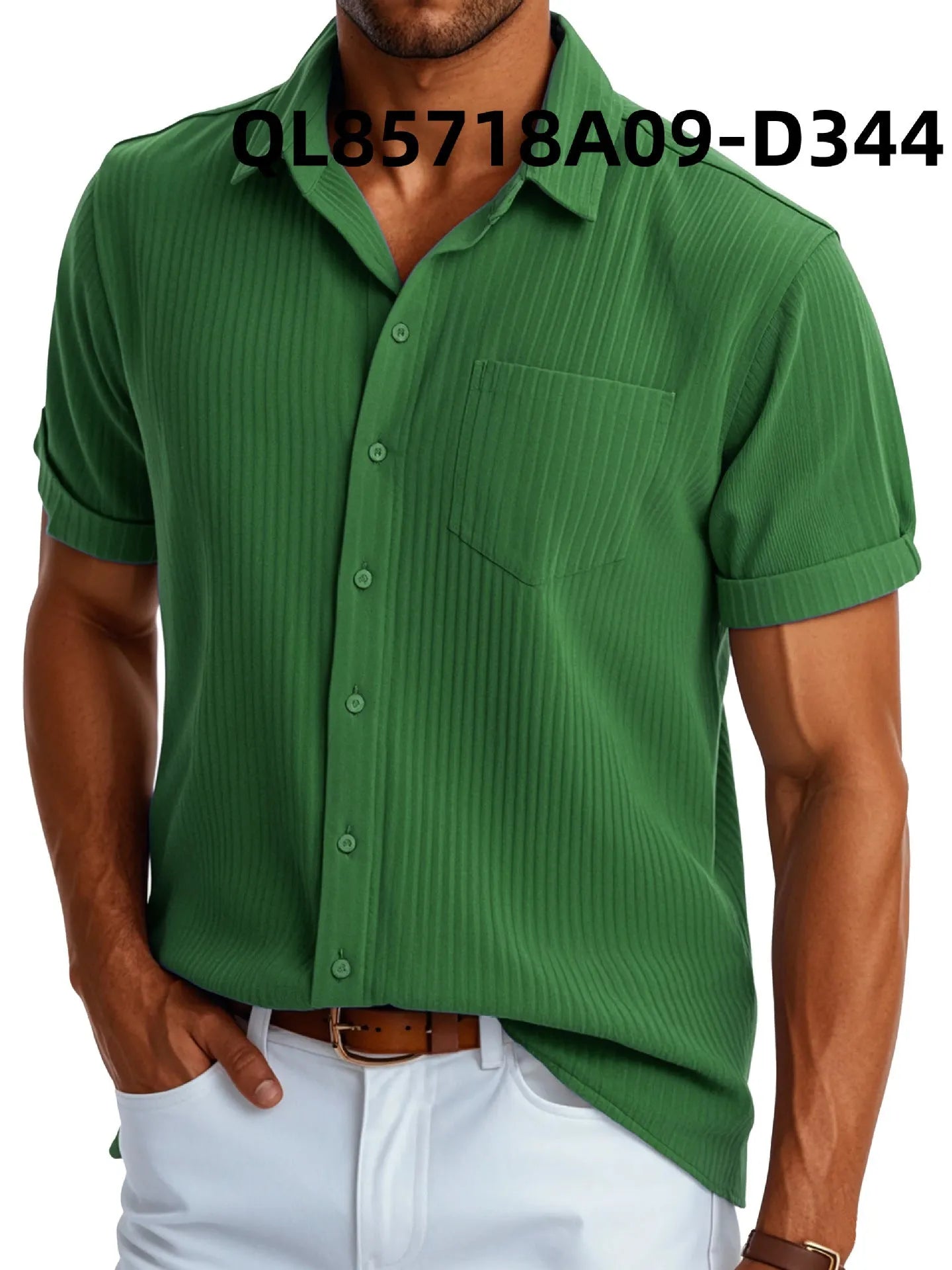 Men's loose fit printed polyester casual shirt with short sleeves and lapel