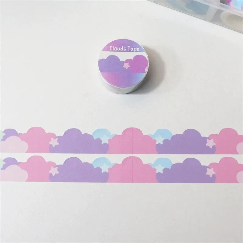 Japanese washi tape roll with star and cloud decorative border patterns measuring 24mm wide