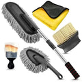 Car dust collector with retractable handle and five microfiber dusting brushes for car and home cleaning