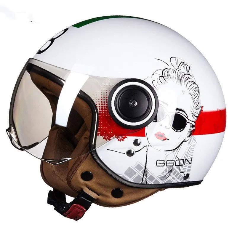Retro style half helmet for battery cars in bright two-tone colour with lightweight ABS construction