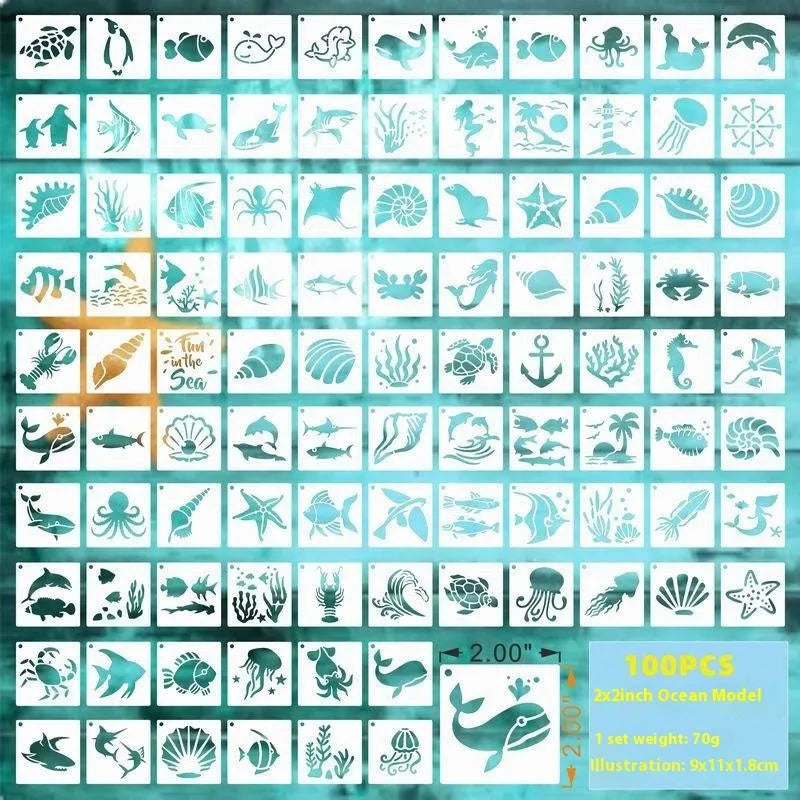 100 pieces of 2-inch milky white PET film spray painting templates showing floral, animal, and letter designs