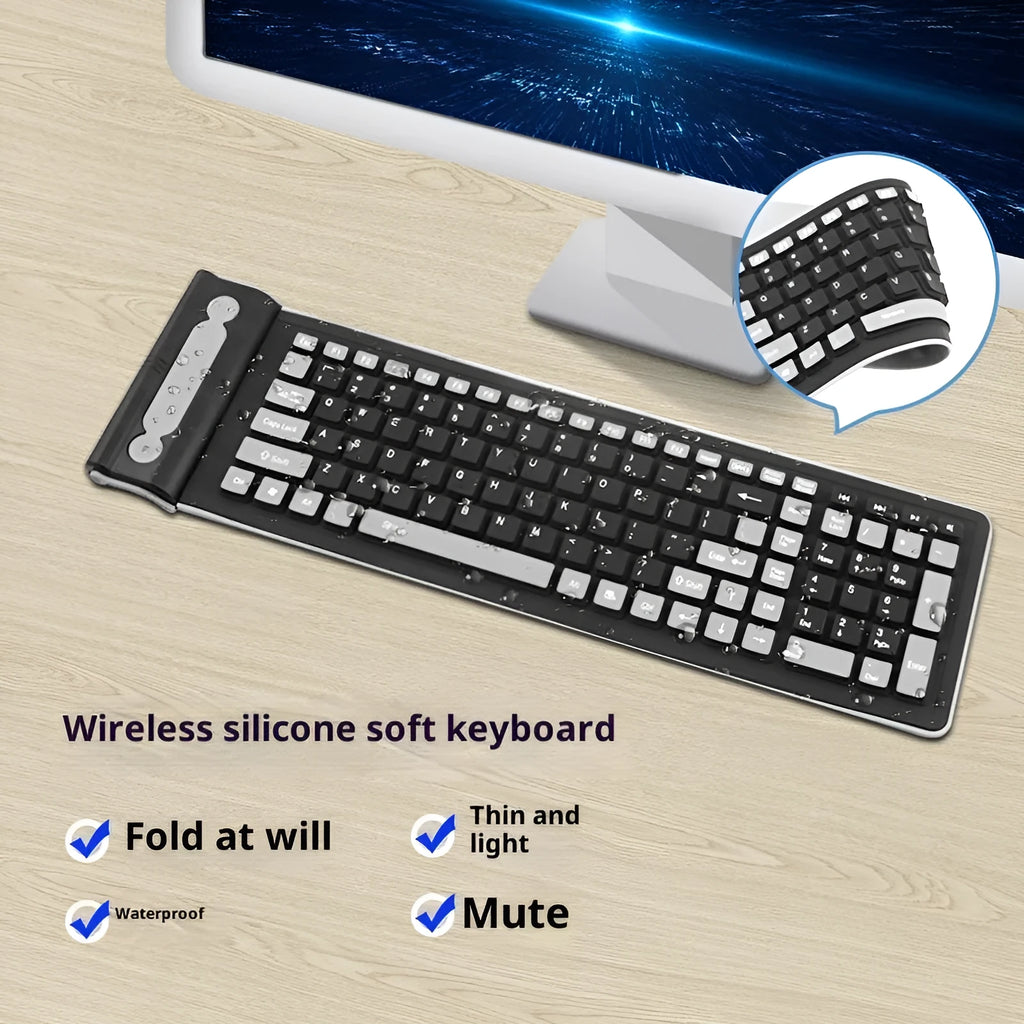 24g wireless mute folding keyboard in waterproof silicone slim design for desktop