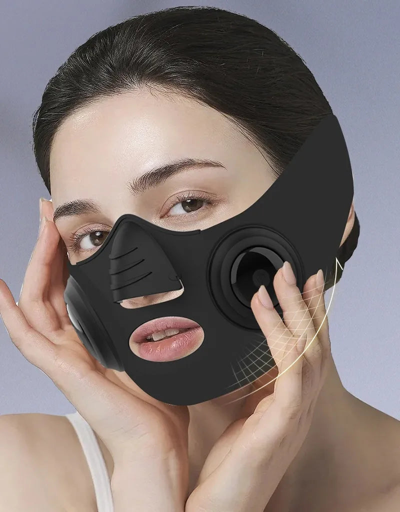 Black photon rejuvenation mask beauty device with USB port and adjustable controls for home facial skincare.