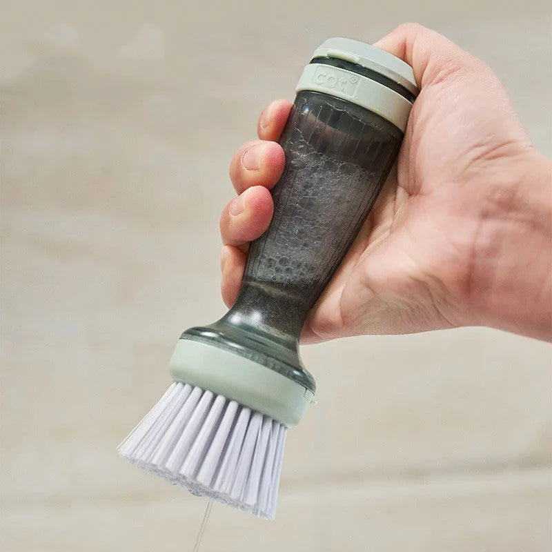 Pot scrub brush with soap dispenser in mint green colour with replaceable brush head