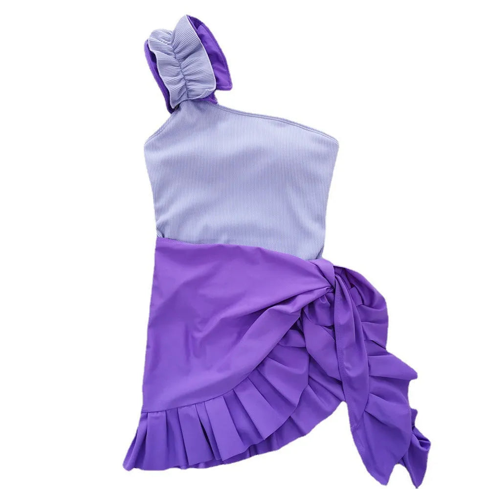 Women's single-shoulder suspender tube top one-piece swimsuit with high-waisted two-piece style design