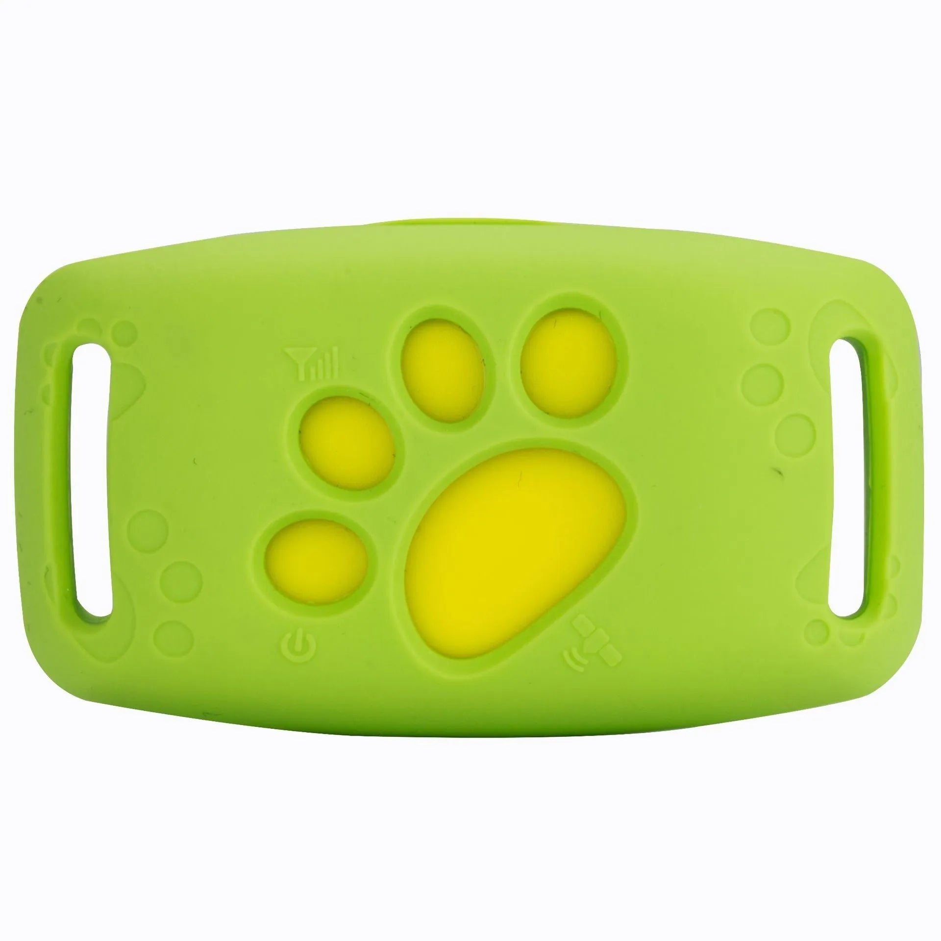 Waterproof GPS pet tracker device in multiple colour options showing compact dimensions