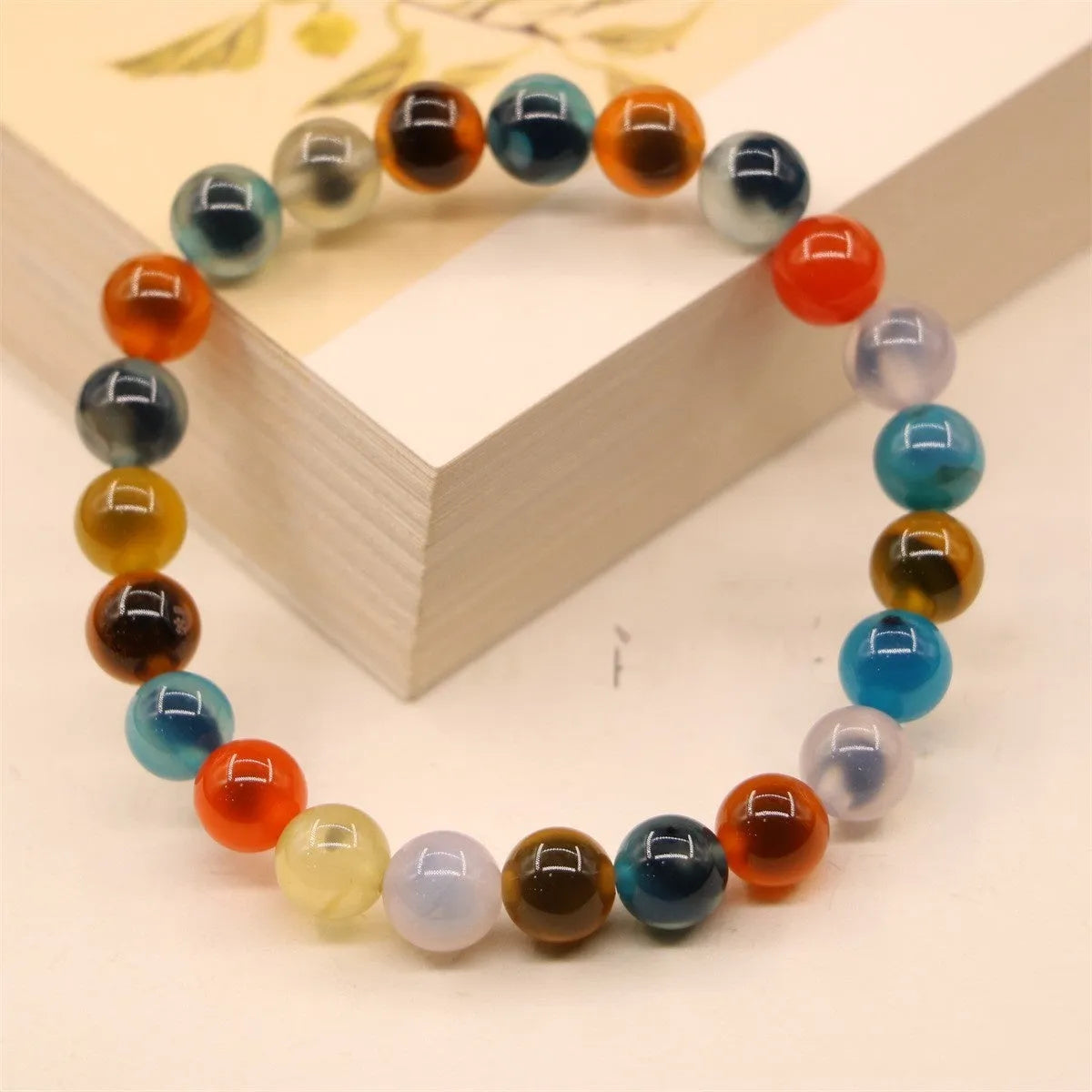 Natural colourful sugar heart agate and copper coin coloured glaze snake bracelet for women with traditional Chinese patterns