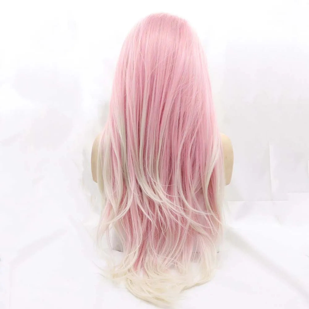 A pink gradient big wave fluffy ladies wig made from high temperature wire.