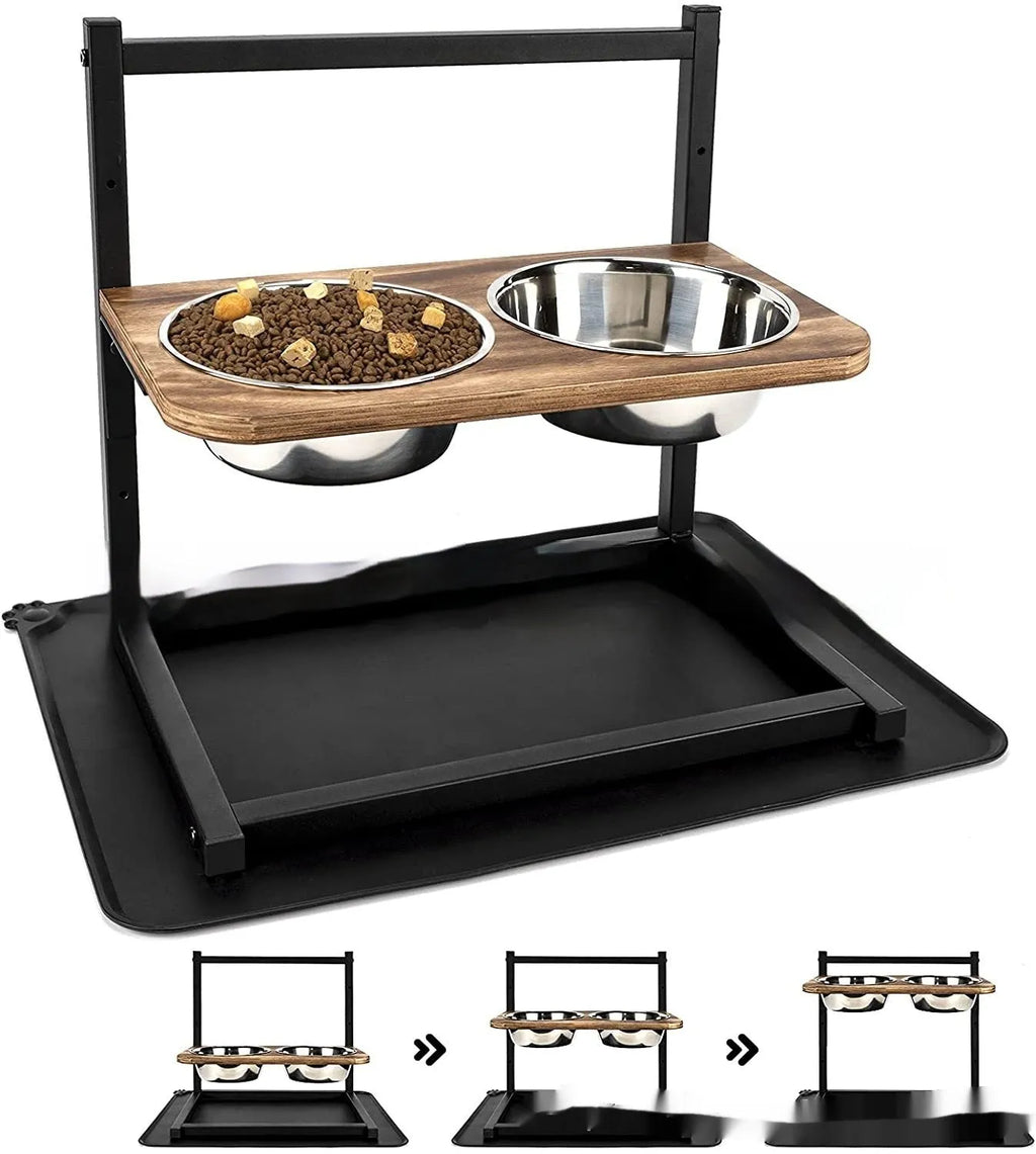 Black iron elevated dog food bowl stand with a height of 40cm.