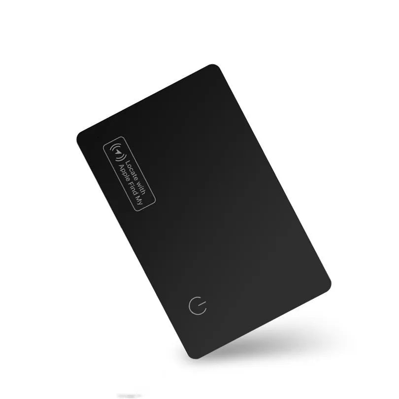 Black ultra-thin Apple anti-loss card with wallet-sized dimensions and MFI certification