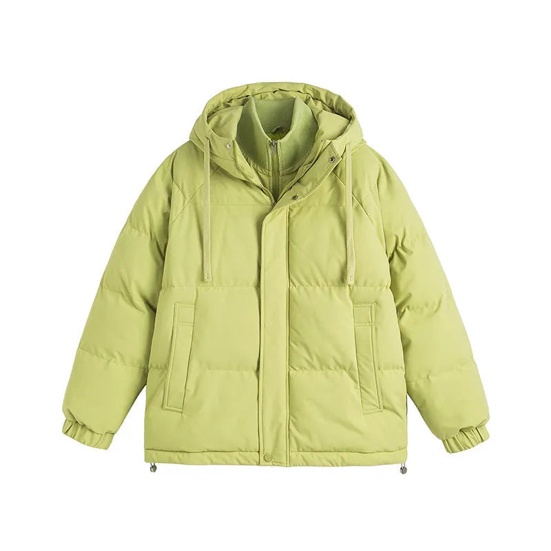 Loose fit two-piece winter cotton-padded coat in a solid colour with side seam pockets