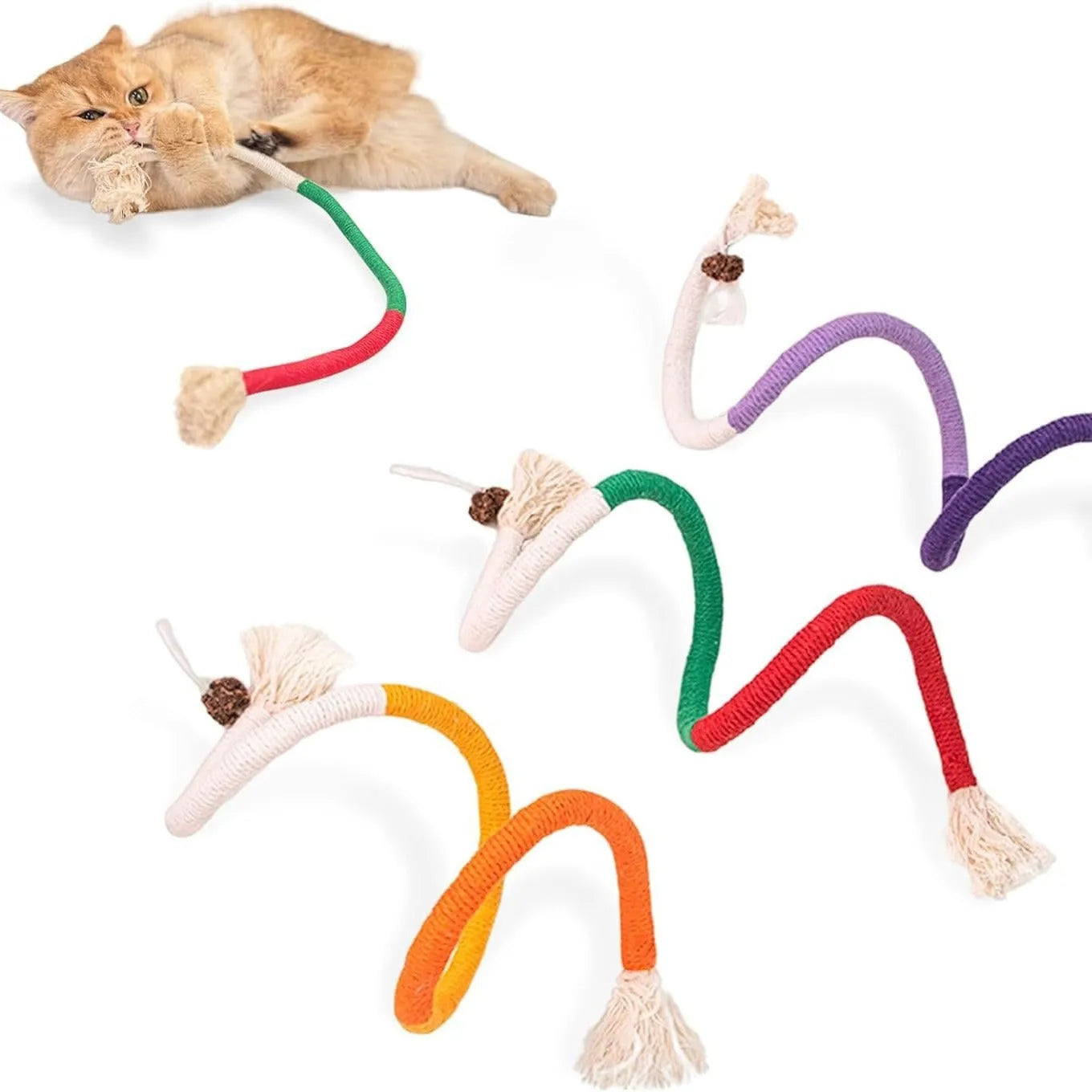 70cm cotton string bite rope cat toy in red with green, orange, or purple colours
