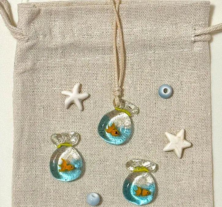Women's necklace with coloured glaze skirt pendant on cotton linen clavicle chain