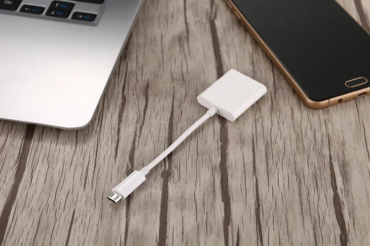 SD card reader with USB 2.0 interface, 10cm length, black colour, on a white background