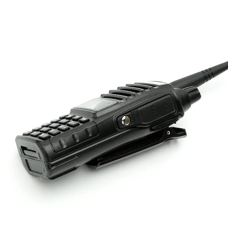 BF-UV82 8W walkie talkie black with antenna and display front view
