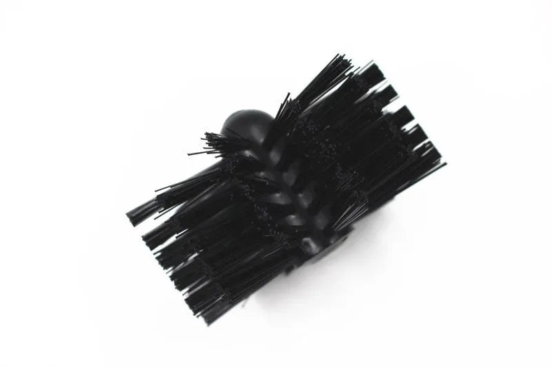 Dryer vent cleaning brush kit with 6 nylon rods, 100mm brush head, and galvanised wire bristles on white background