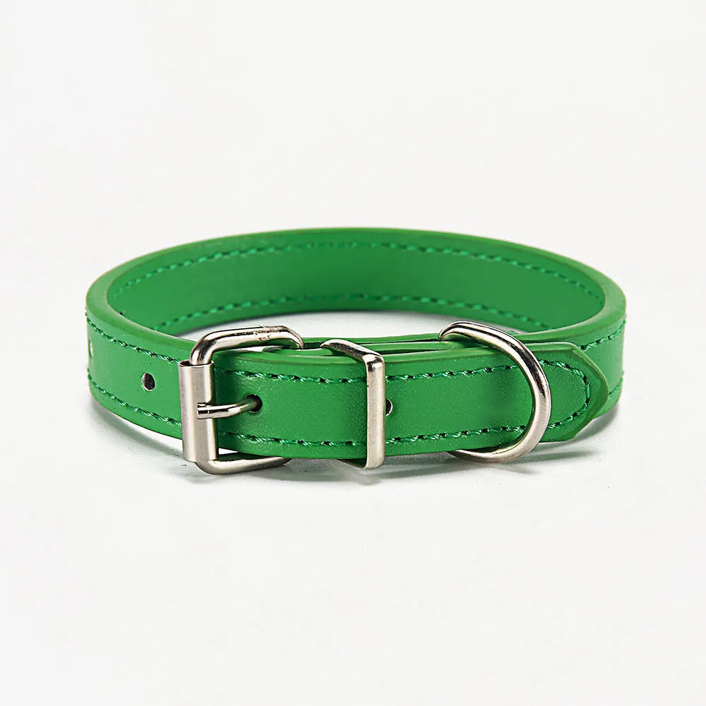PU leather dog collar in Coffee colour, S size 1.0x30cm, with metal buckle on white background