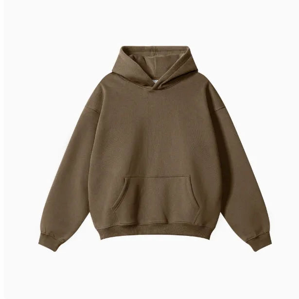 Men's cotton terry hooded sweater in loose fit with drop shoulder sleeves