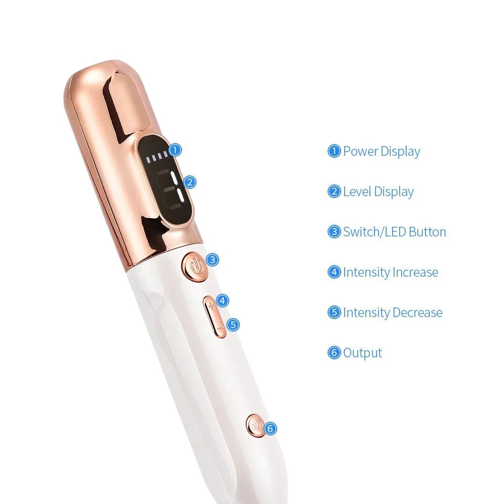 Blue light acne beauty instrument removal pen set with cooling gel and needles on a table