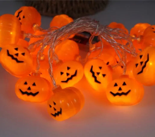 Halloween LED string lights with pumpkin ghost bat spider pendants on 1.2 metre battery-powered string