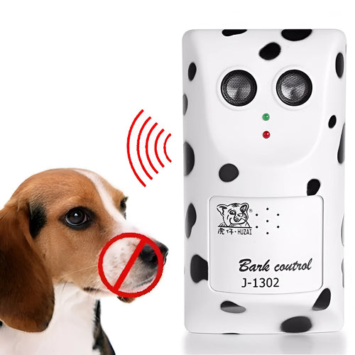 White anti-barking ultrasonic dog repeller mounted on a wall with rotary holder, 7x13x5cm