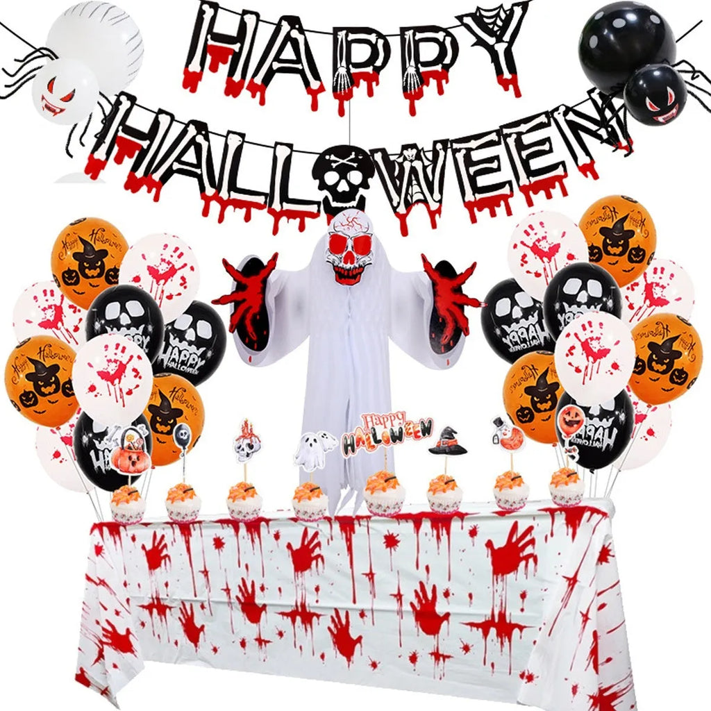Halloween spider balloon arch decoration set with white and black round latex balloons