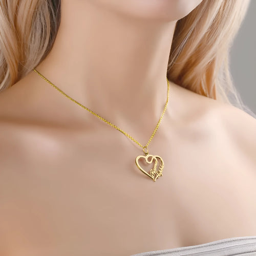 Custom heart shaped letter necklace in 925 silver with gold finish pendant