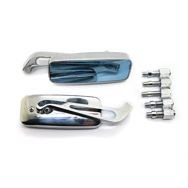 Pair of motorcycle rearview mirrors with glass lens and aluminium alloy cover, 115x45mm, retro style