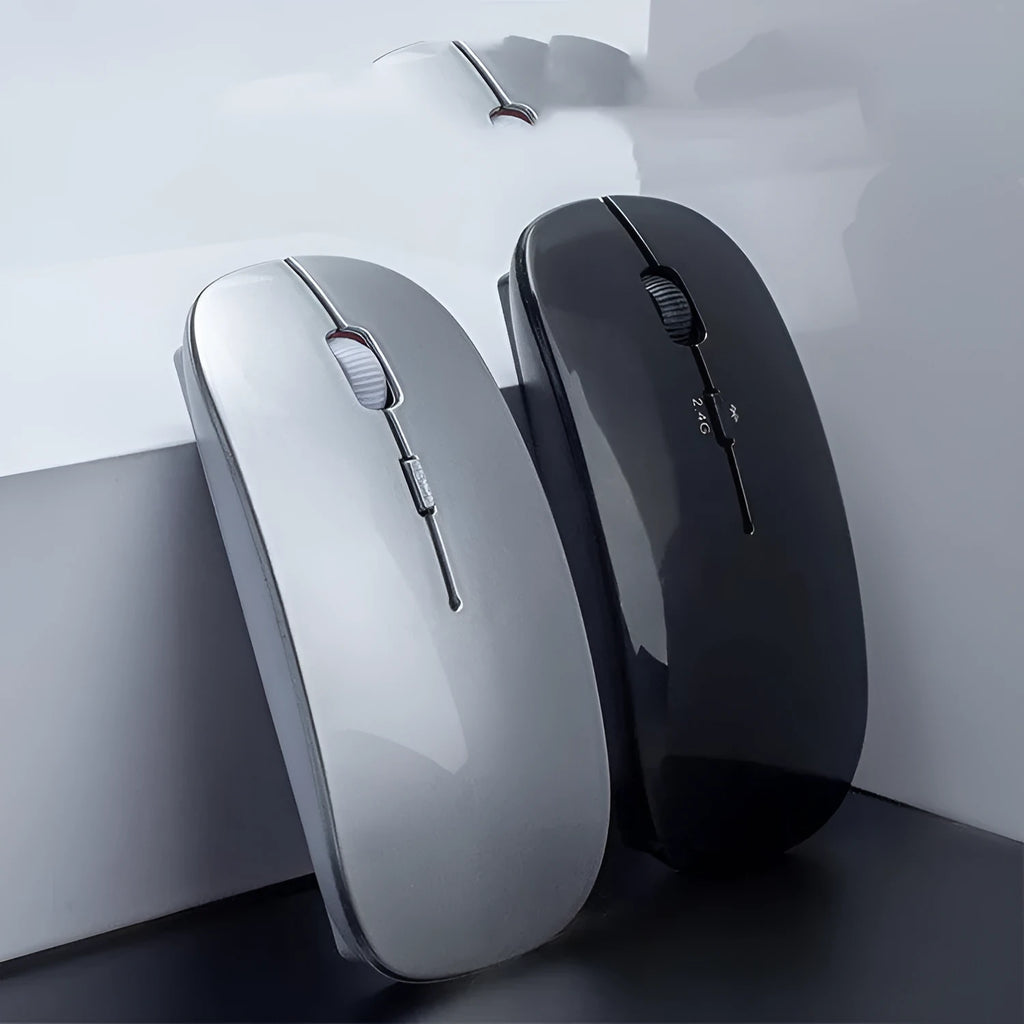 Wireless Bluetooth dual mode mouse in black with three buttons and four-way roller