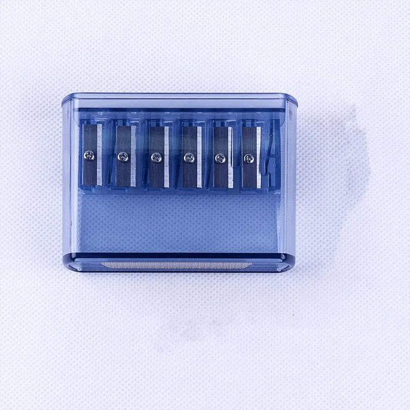 Manual pencil sharpener model LK06 with six holes in ABS plastic body, blade included