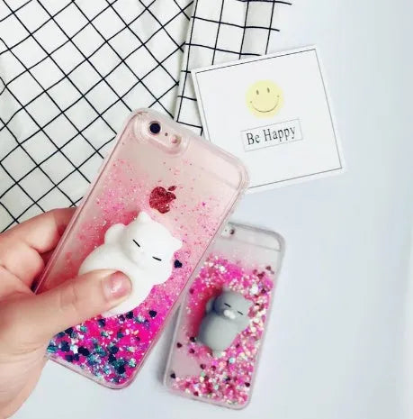 Glittery cat design phone case for iPhone models 6, 7, 8, and X.