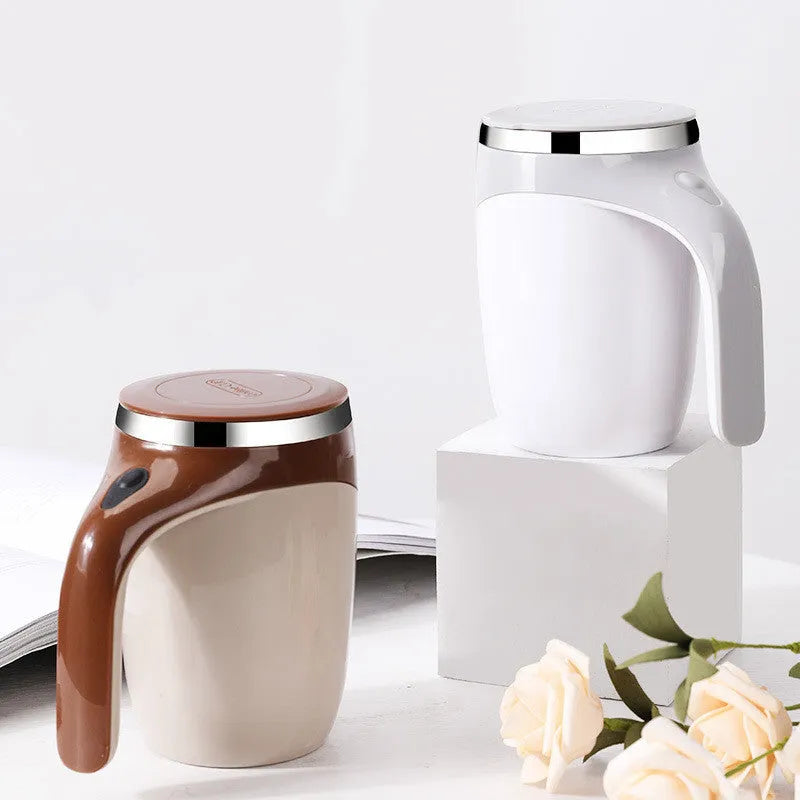 Rechargeable automatic stirring cup with magnetic stirrer, white or brown, 304 stainless steel inner, 301-400ml capacity