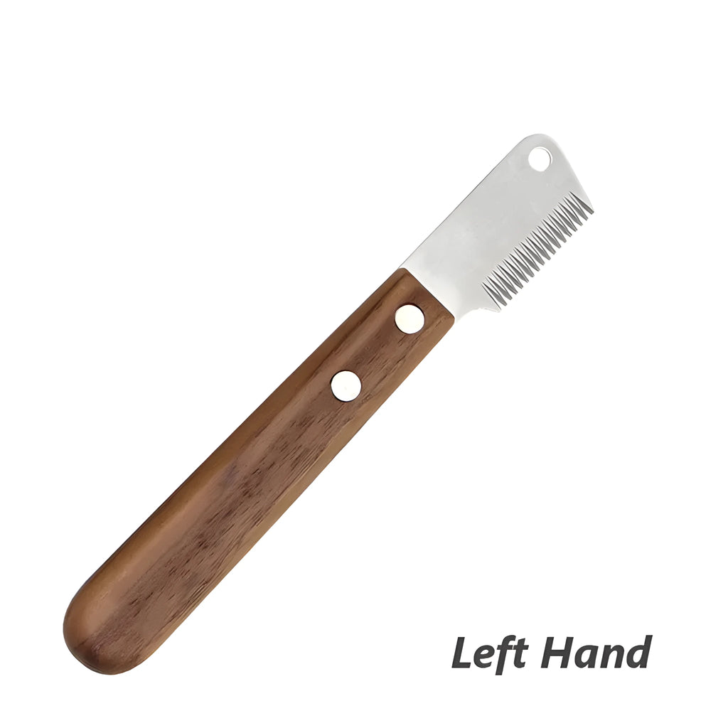 Wooden dog hair removal knife pet grooming tool with left and right hand options
