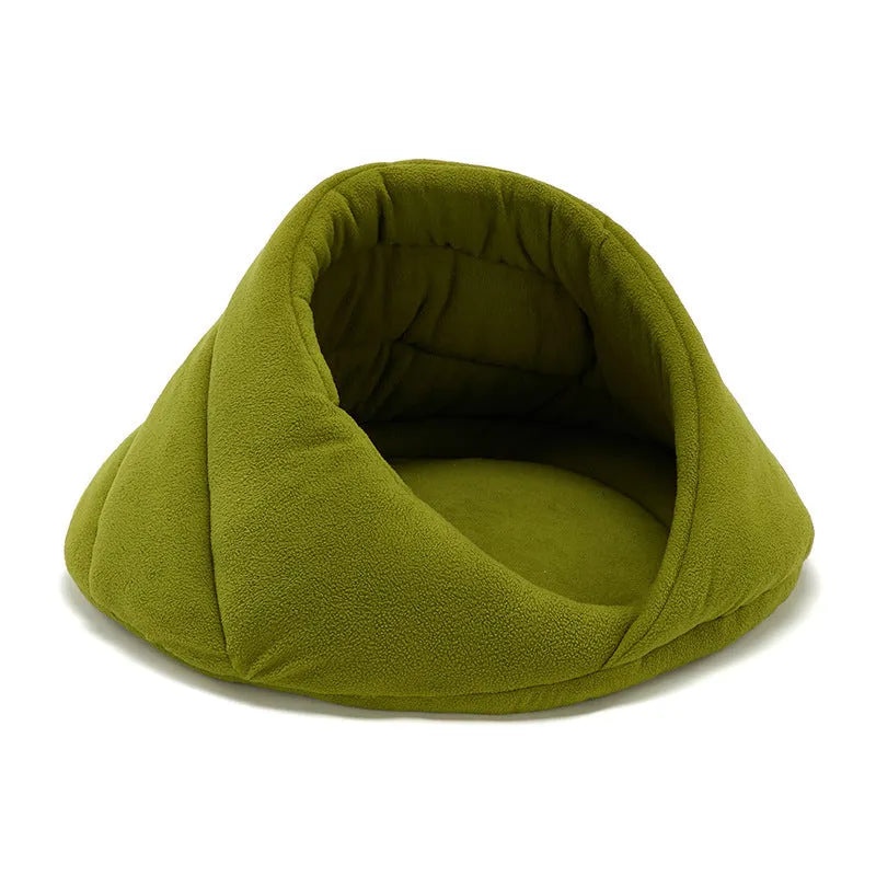 Polar fleece pet nest dog mat in fruit green on a kennel floor, available in sizes XS to L