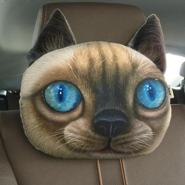 Cat lovers oblong car headrest pillow with cartoon cat print and removable cover for seat support