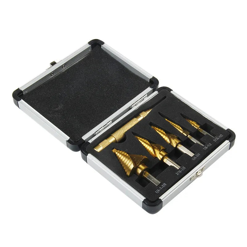 Gold-coloured aluminium box knife with adjustable blade length between 58 and 80 millimetres.