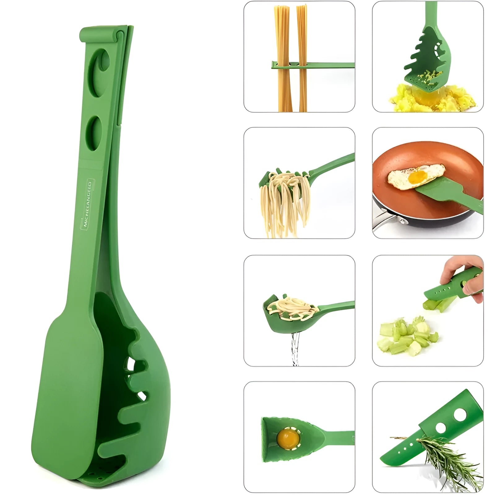 Plastic kitchen spoon and spaghetti spoon set with multifunction shovel for cooking and serving