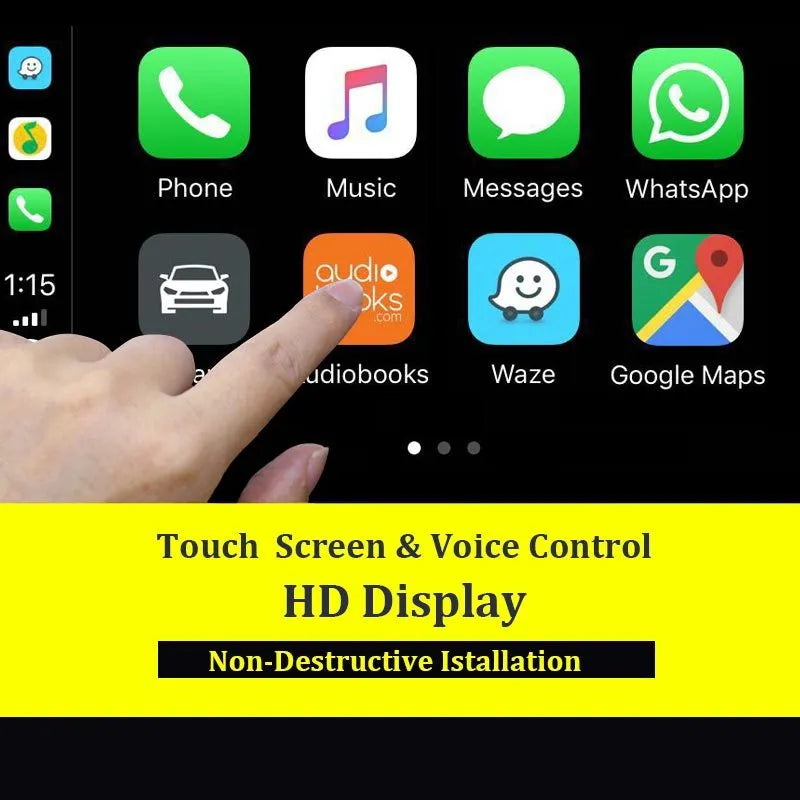 Black wireless CarPlay USB dongle for Android car stereos with Bluetooth connection