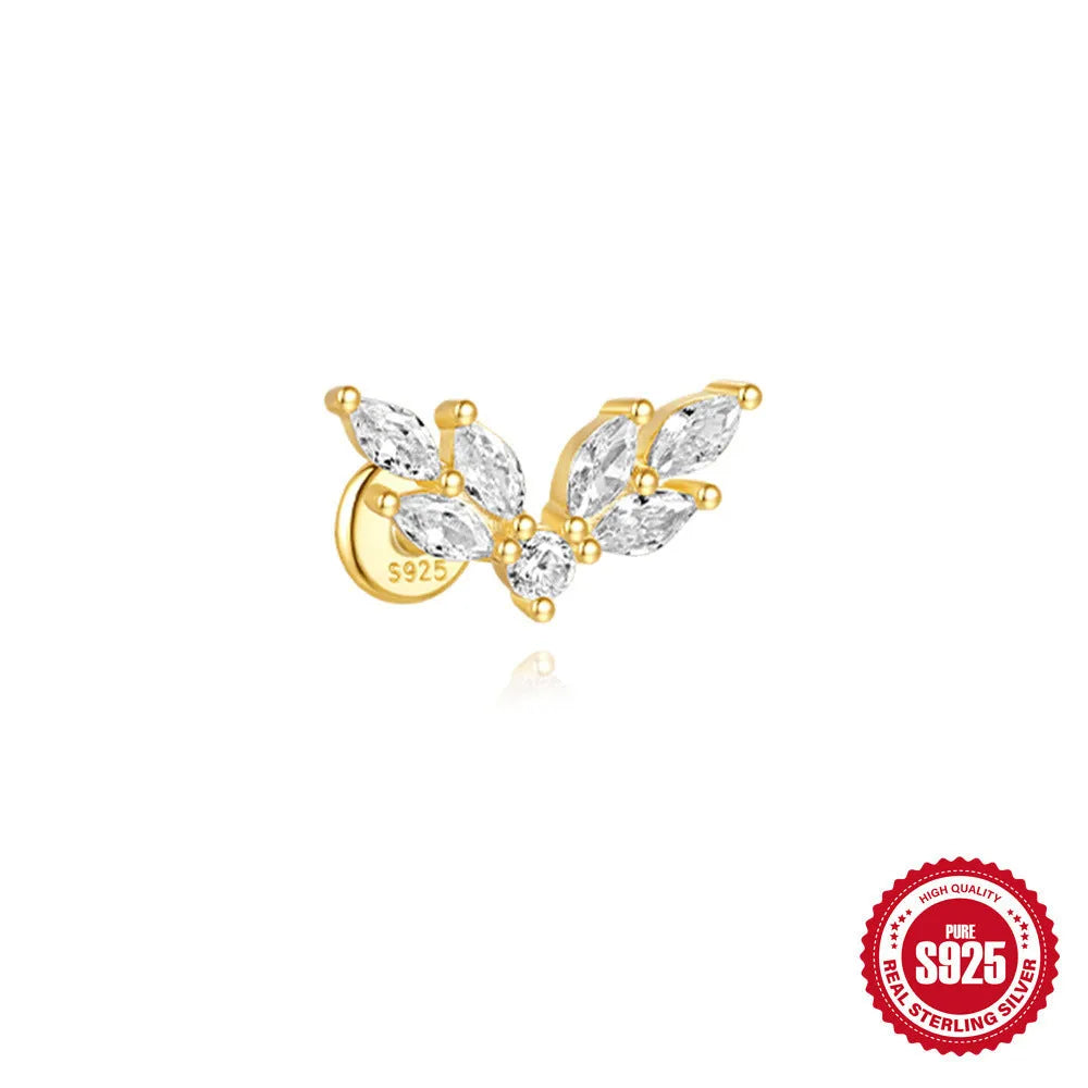 S925 sterling silver water drop shaped earrings with a flat spiral geometric design on a white background.