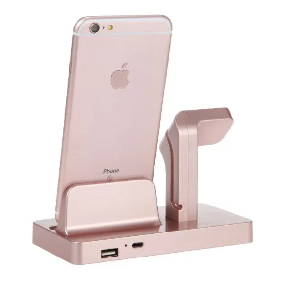 2 in 1 charging dock station for iPhone and Apple Watch with anti-slip silicone base in white