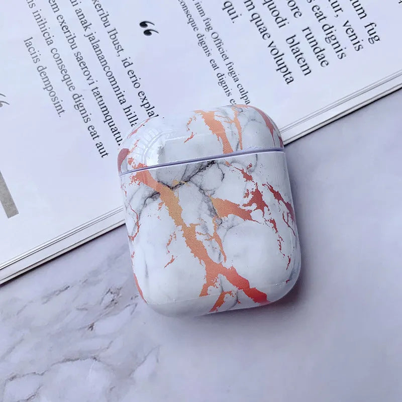 White crack marble pattern hard PC protective case for Apple AirPods charging box.