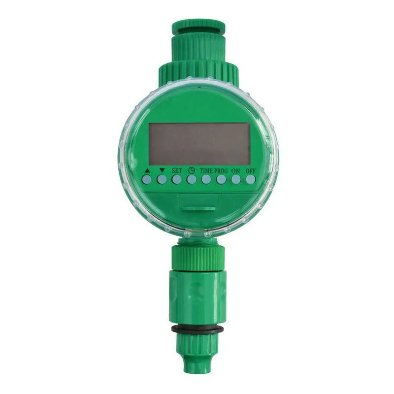Green automatic watering timer device for garden drip irrigation systems