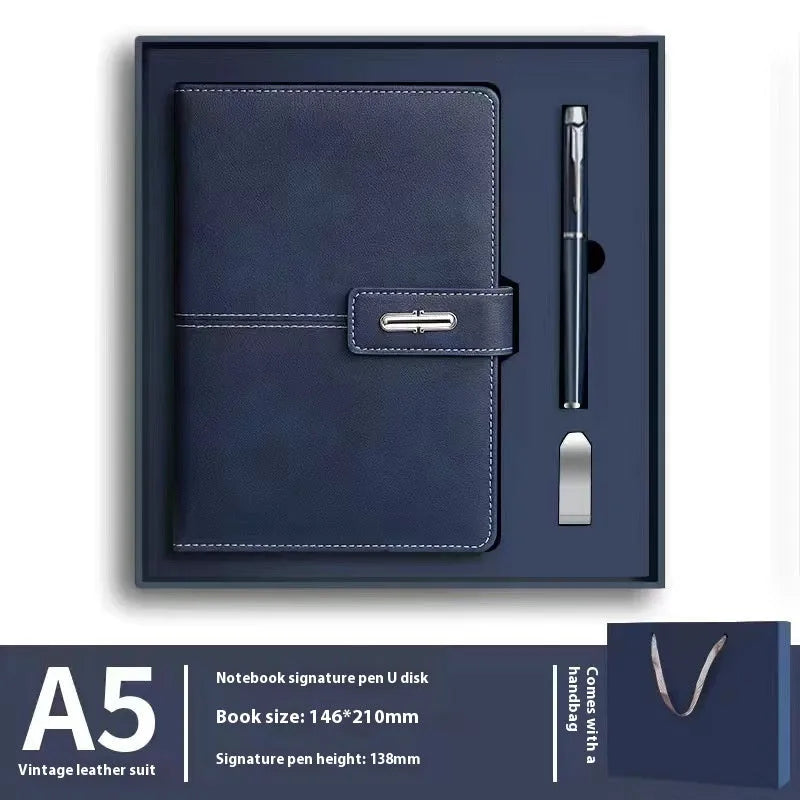 A5 notebook with PU leather cover in various colour options including black, red, green, blue, and orange
