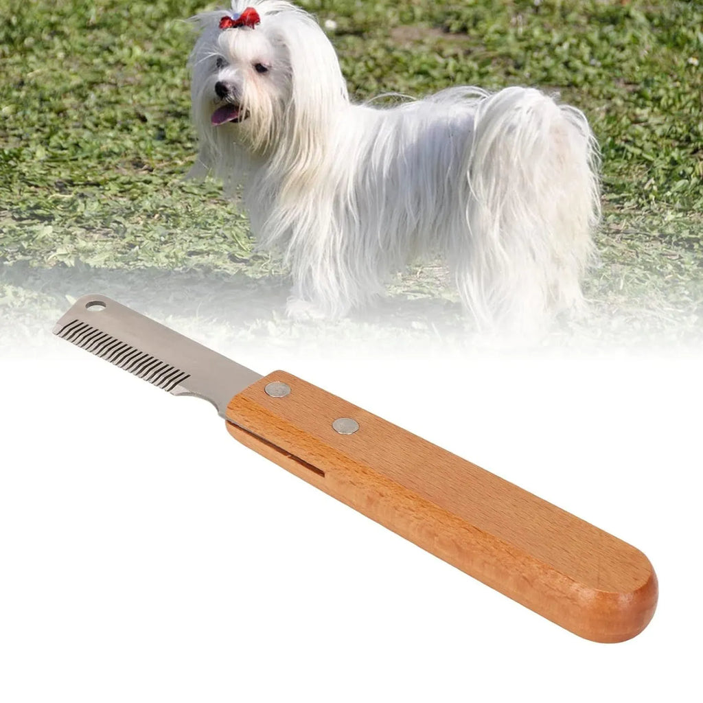 Dog stripping knife grooming tool with wooden handle in two sizes