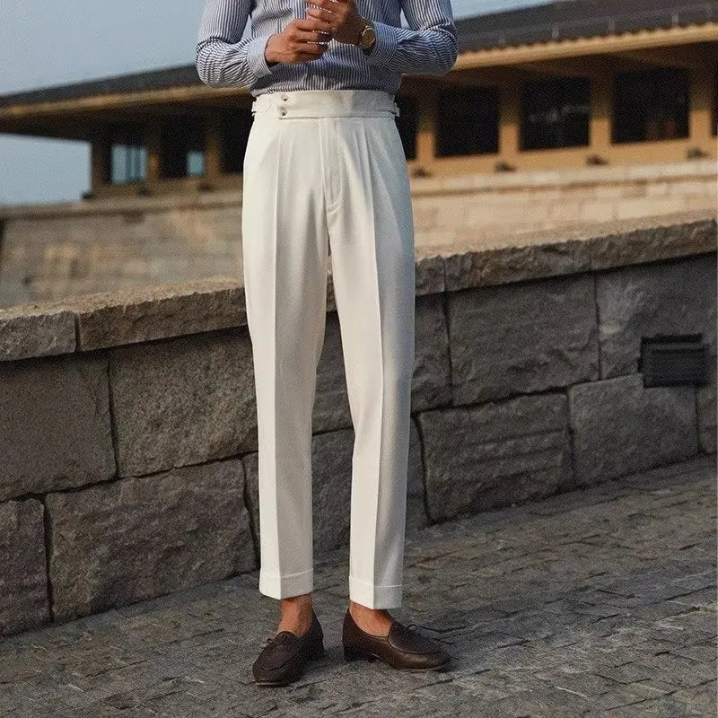 Men's slim fit polyester suit trousers in straight leg design for business formal wear