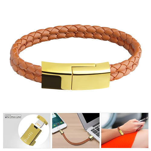 Brown double line bracelet charging cable with single head connector measuring 22.5cm length